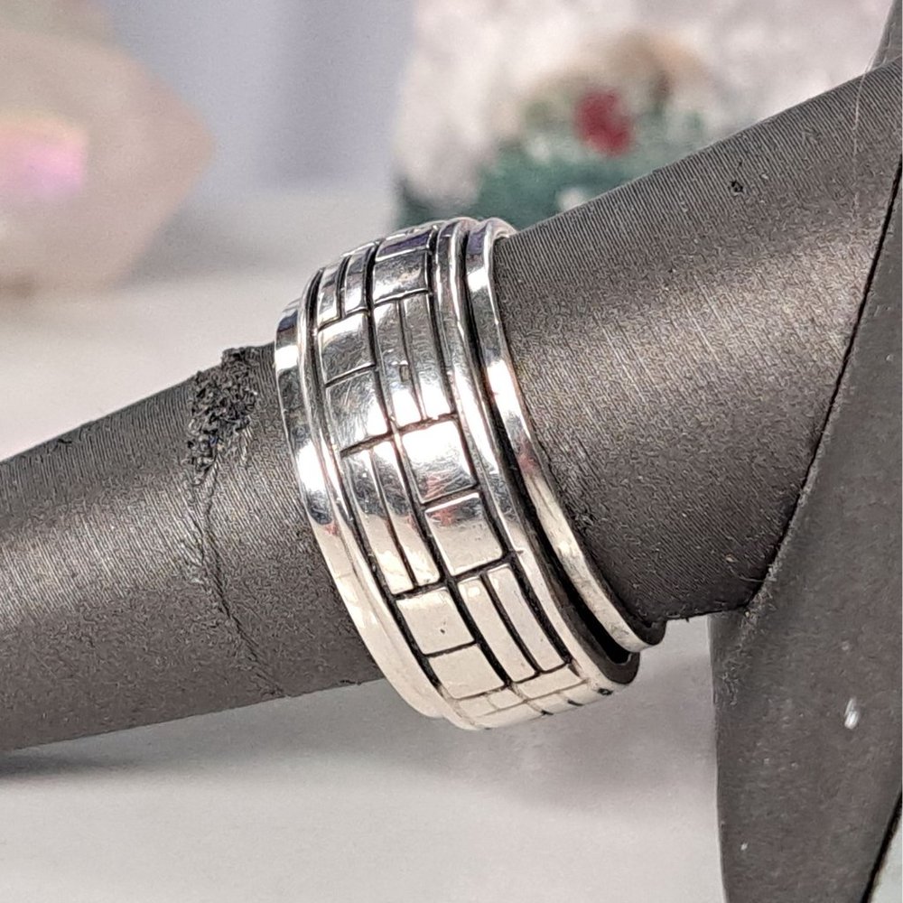 Heavy 925 Sterling Meditation Spinner Ring "Briques"